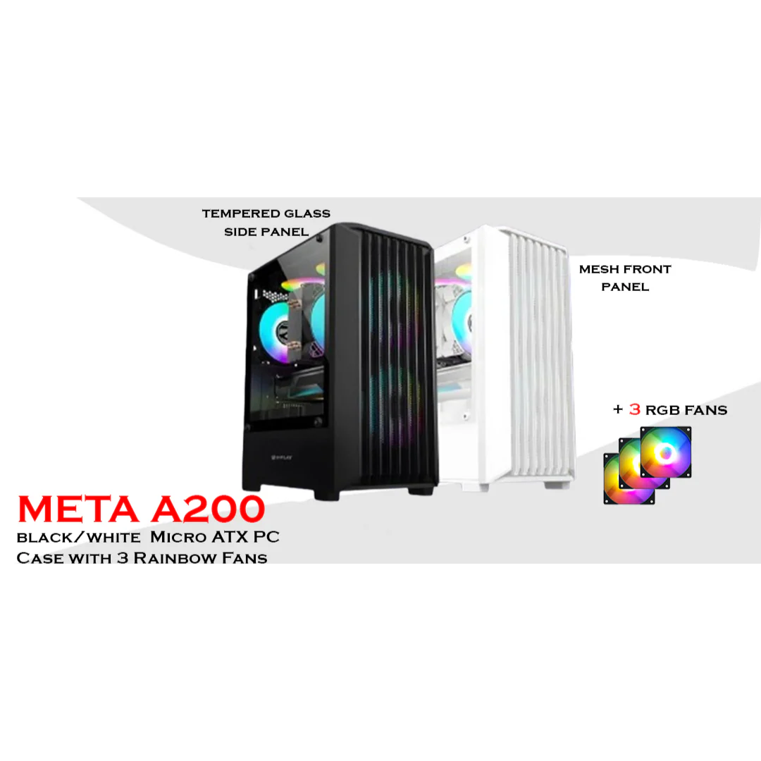 Inplay Meta A200 Black Micro ATX PC Case with 3 Rainbow Fans - Image 3