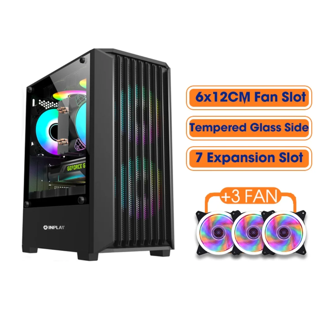 Inplay Meta A200 Black Micro ATX PC Case with 3 Rainbow Fans - Image 4