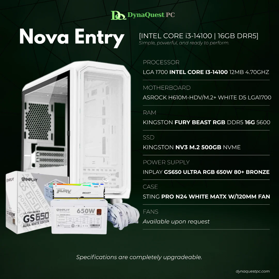 Intel Core i3-14100 | H610M | 16GB DDR5 RAM | 500GB NVMe SSD | 650W Bronze PSU | Sting Pro mATX Case | CPU Package