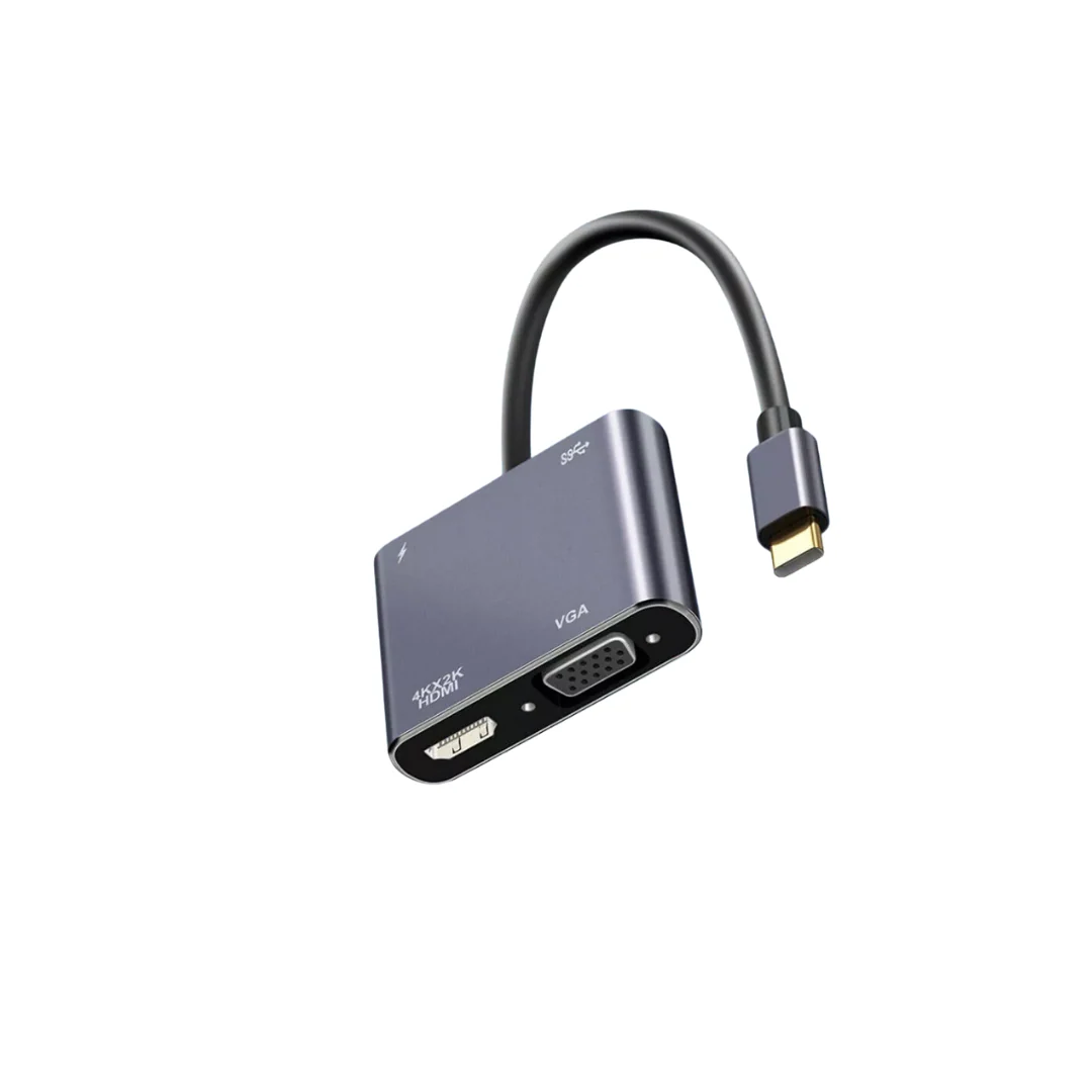 Jyocun 4 in 1 USB C Hub Multifunction Adapter JT004-TYPE-C USB-C Hub with 4K HDMI, 100W Power Delivery, USB-A Data Port, VGA Port