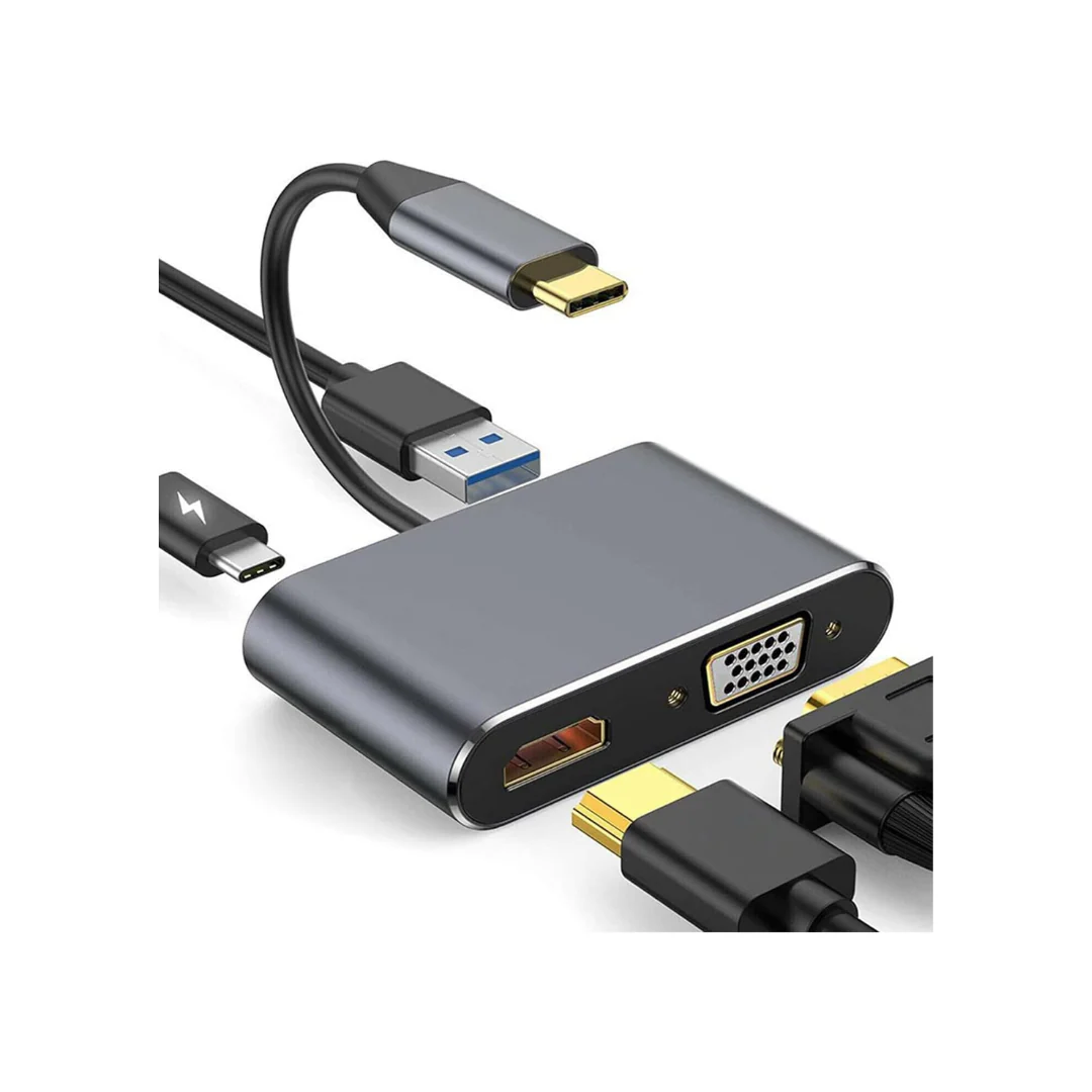 Jyocun 4 in 1 USB C Hub Multifunction Adapter JT004-TYPE-C USB-C Hub with 4K HDMI, 100W Power Delivery, USB-A Data Port, VGA Port - Image 2
