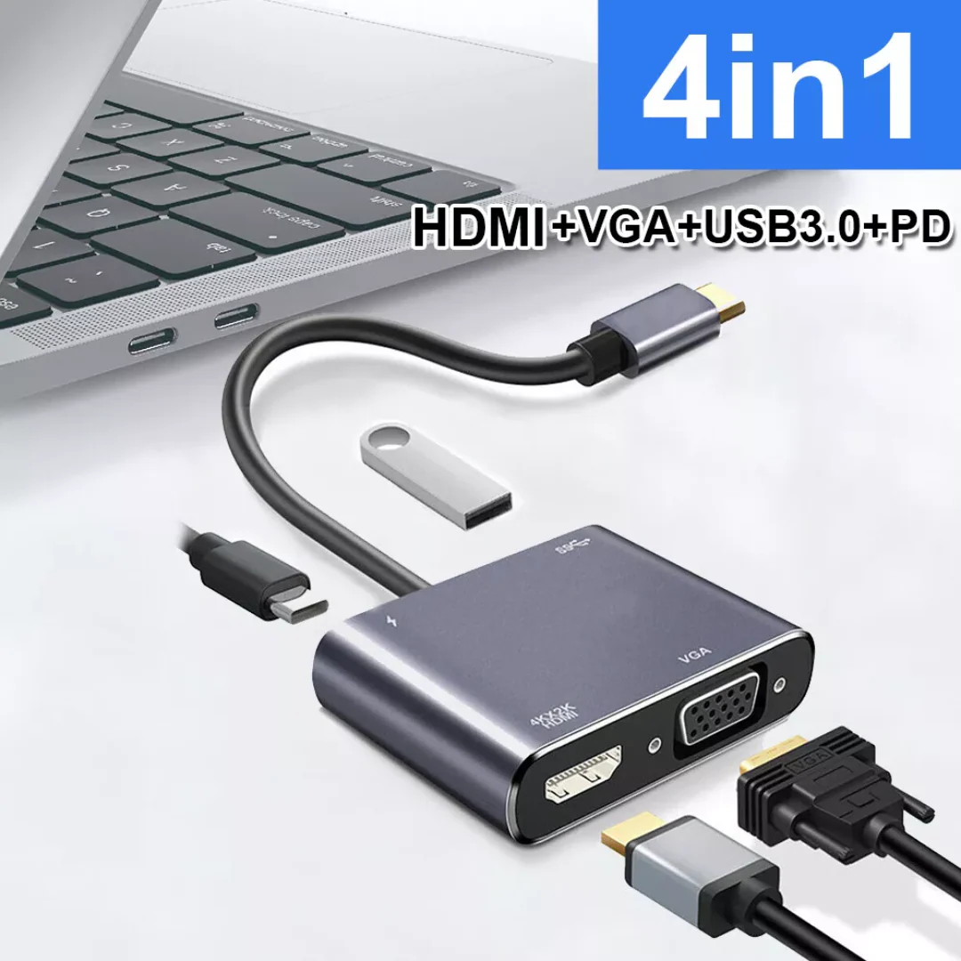Jyocun 4 in 1 USB C Hub Multifunction Adapter JT004-TYPE-C USB-C Hub with 4K HDMI, 100W Power Delivery, USB-A Data Port, VGA Port - Image 3