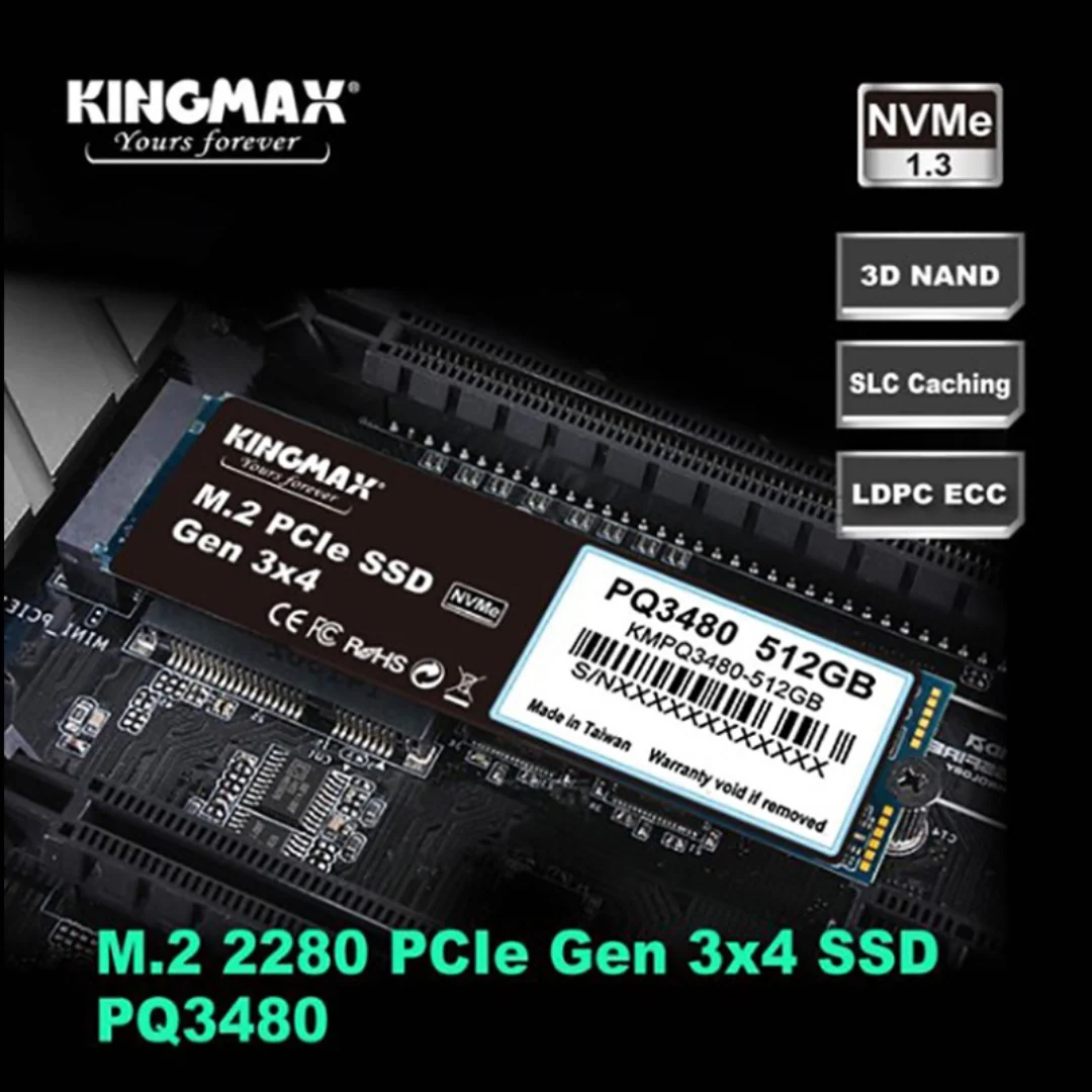 Kingmax PQ3480 M.2 512GB PCIe 2280 NVMe SSD Gen3x4 KMPQ3480-512G Read Up to 2300MB/s, Write Up to 1700MB/s, 3D NAND, SLC Caching Technology - Image 4