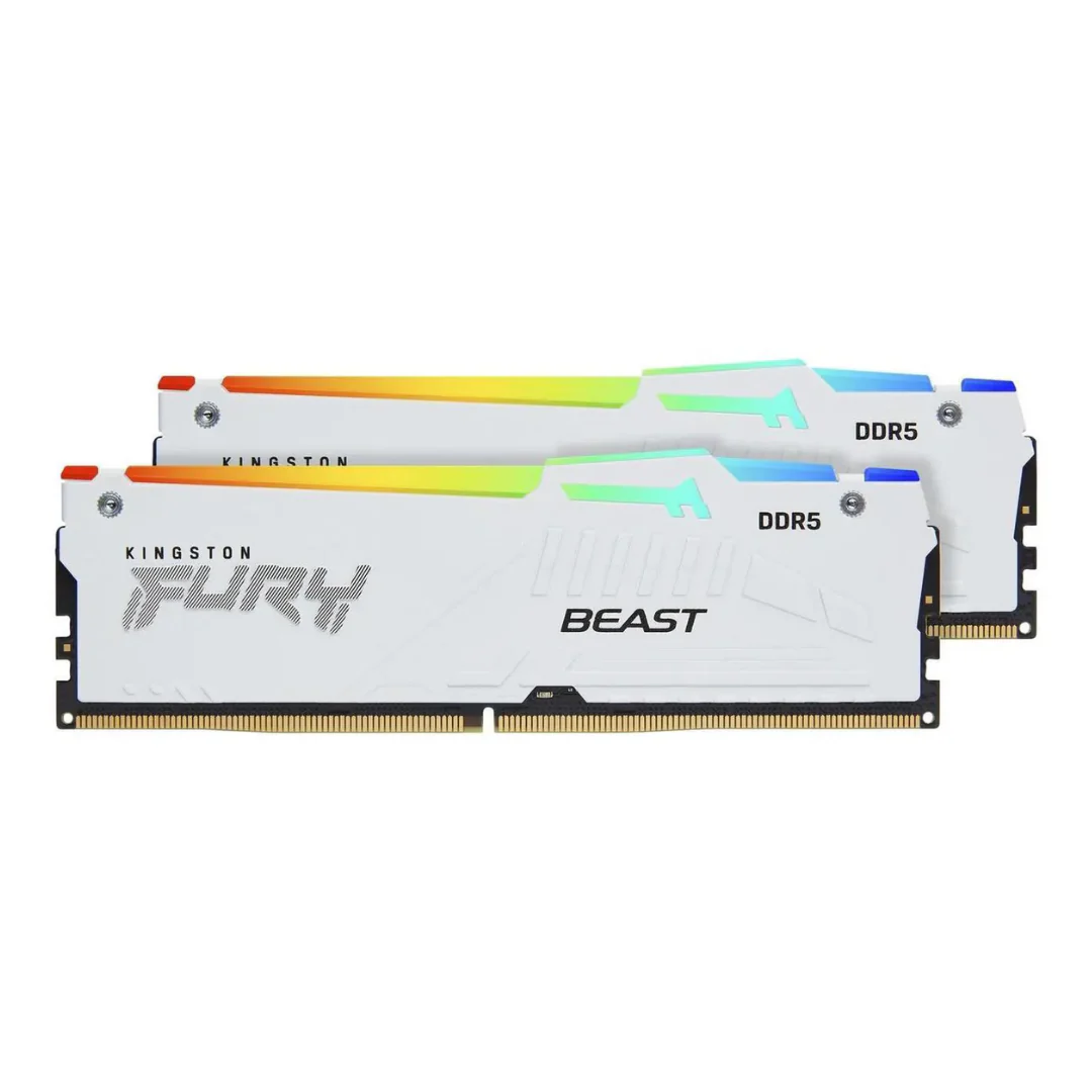 Kingston Fury Beast RGB 64GB Dual White DDR5 6400MTs CL32-39 1.40v Desktop Memory KF564C32BWEAK2-64 - Image 2