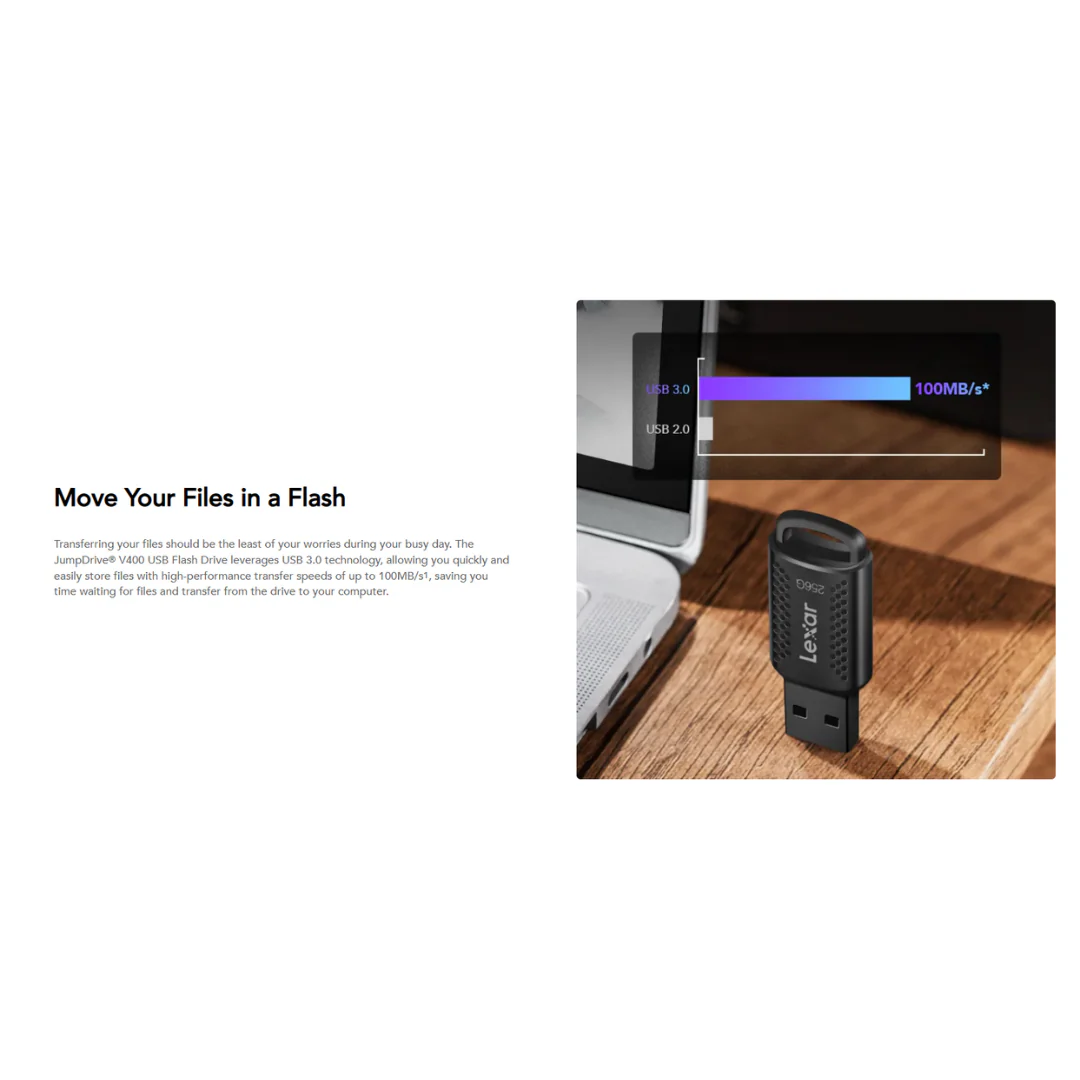 Lexar JumpDrive V400 32GB USB 3.0 up to 100MB/s Compact Flash Drive With Key Ring Loop - Image 4