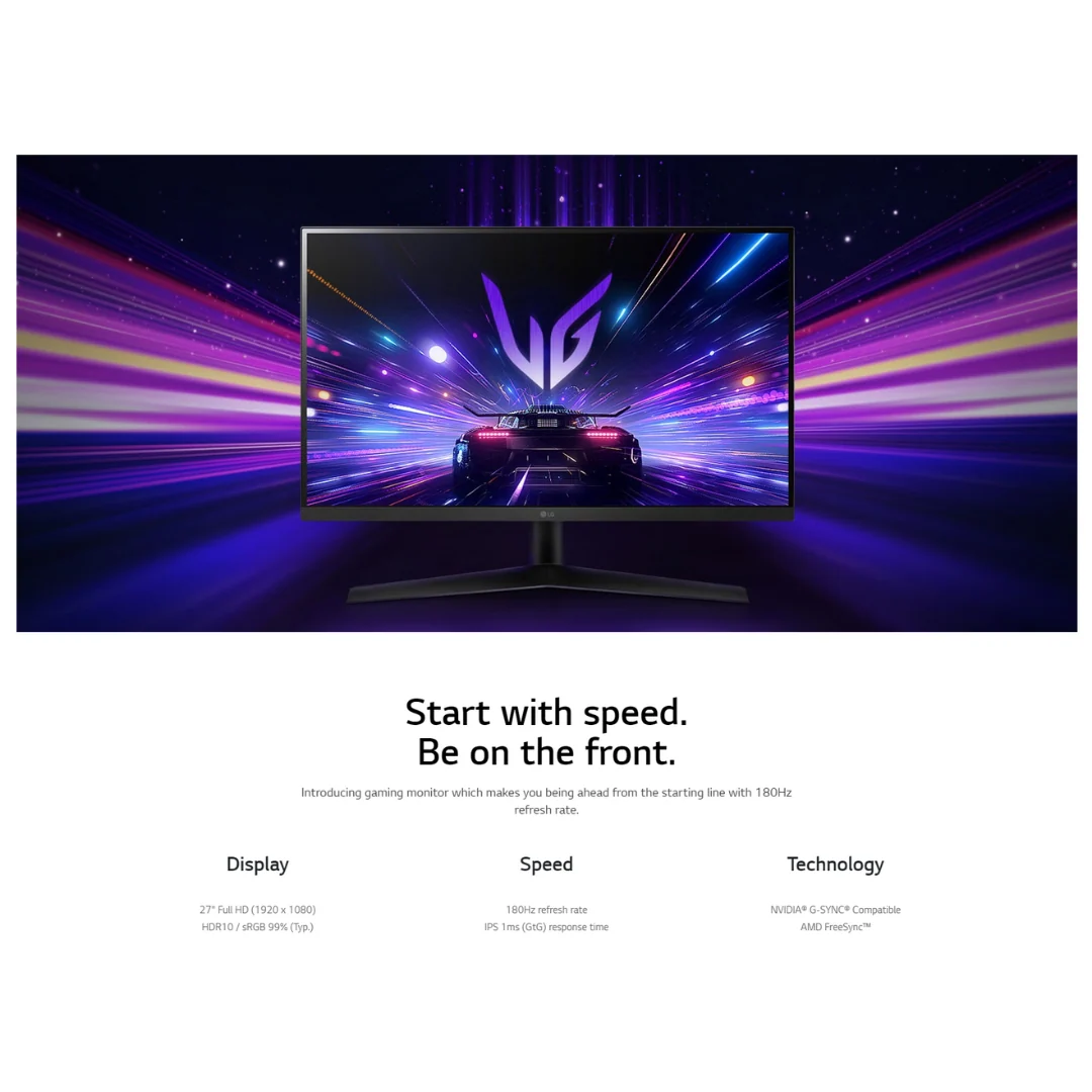 LG 27GS60F-B 27" ULTRAGEAR IPS 180Hz FHD 1920x1080 1ms G-Sync Compatible, FreeSync Monitor HDMI | DP - Image 4