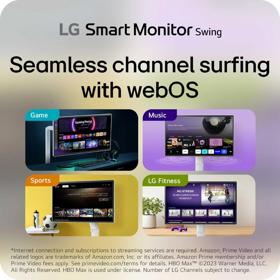 LG 32U889SA-W 32" IPS 4K UHD Touchscreen Smart Monitor Swing with Tilt, Height, Swivel, and Portrait Mode with wheels - Image 4