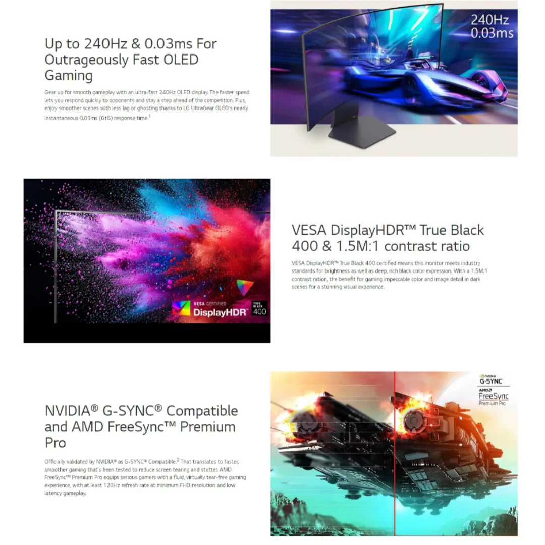 LG 34GS95QE-B UltraGear OLED 34" WQHD (3440x1440) 240Hz 0.03ms GTG G-Sync Compatible 800R Curved Gaming Monitor - Image 4