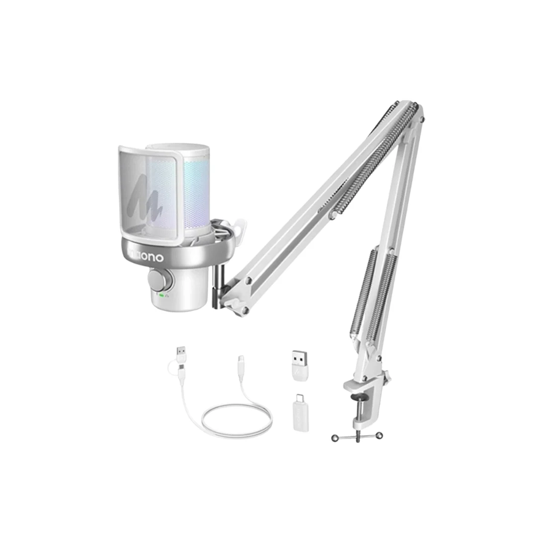 Maono DM40 Pro S Wireless RGB Condenser Gaming Desktop Microphone with Boom Arm (Black | White)