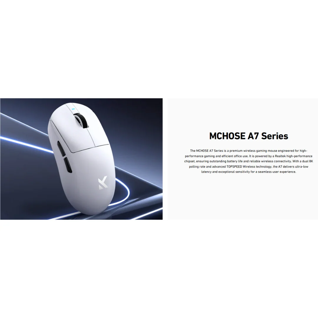 MCHOSE A7 Ultra Lightweight Tri-Mode Wireless Gaming Mouse White - Image 4