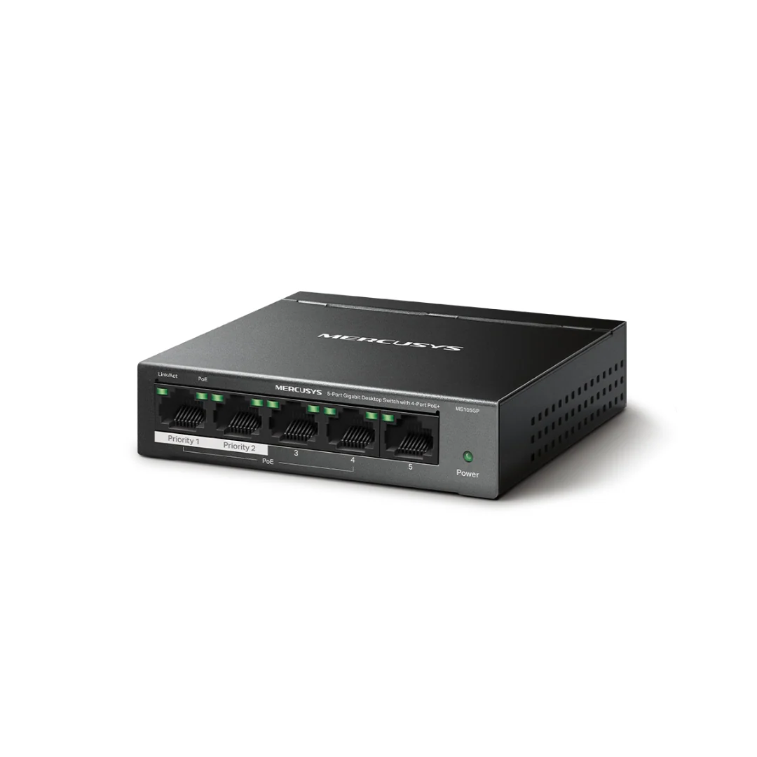 Mercusys MS105GP 5-Port Gigabit Desktop Switch 4-Port PoE+ Extend and Isolation Mode 65W PoE Budget Plug and Play - Image 2