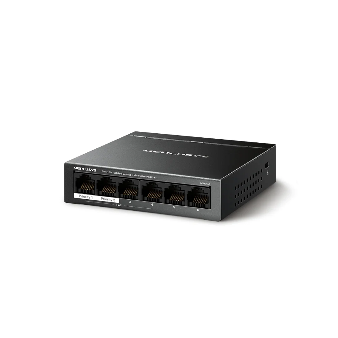 Mercusys MS106LP 6-Port 10/100Mbps Desktop Switch 4-Port PoE+ Extend and Isolation Mode 40W PoE Budget Plug and Play - Image 2