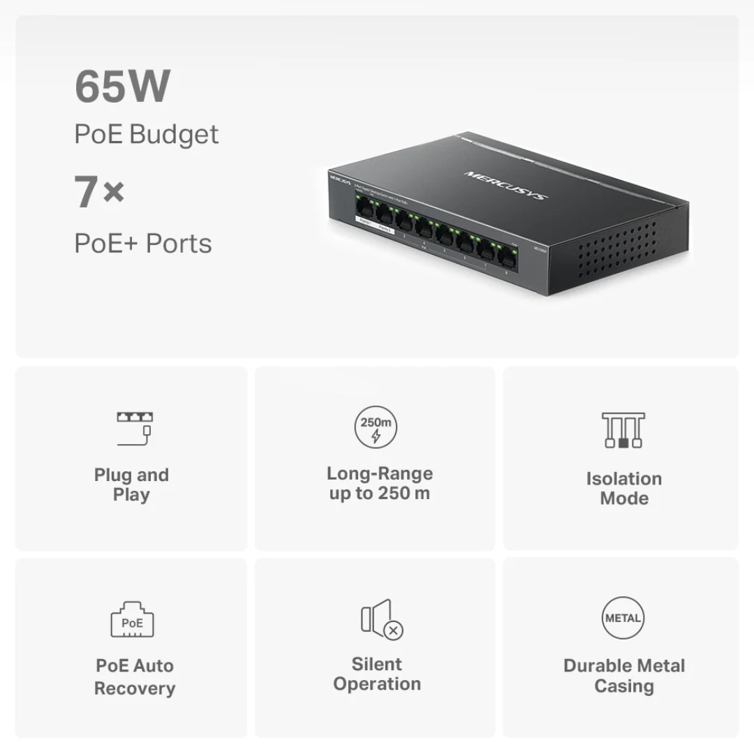 Mercusys MS108GP 8-Port Gigabit Desktop Switch with 7-Port PoE+ - Image 4