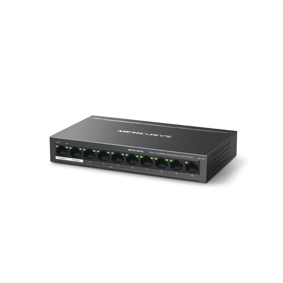 Mercusys MS110P 10-Port 10/100Mbps Desktop Switch with 8-Port PoE+ - Image 2