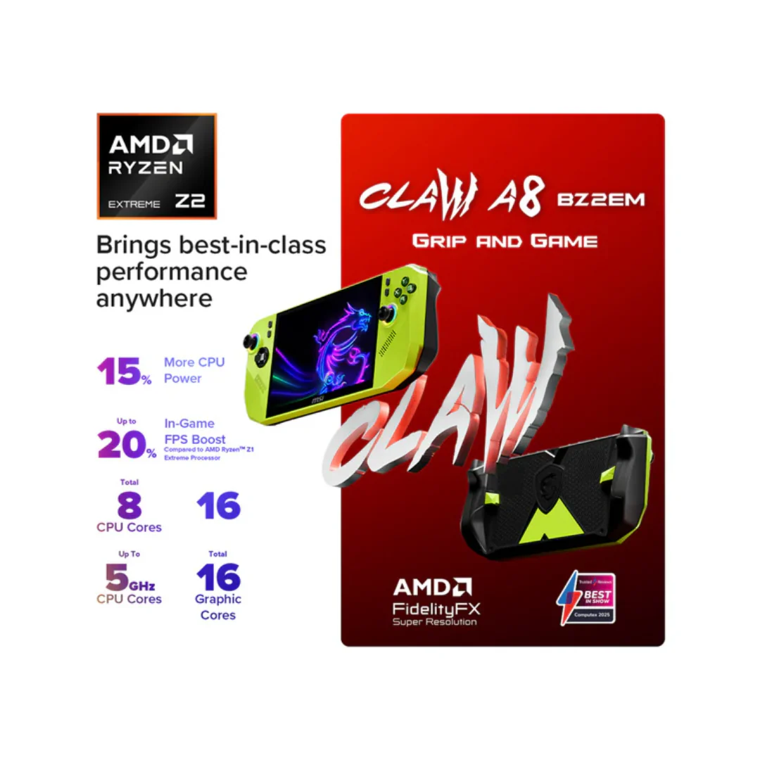 MSI Claw A8 BZ2EM-023PH Handheld Gaming (Neon Green) | 8" FHD+ (1920x1200) 120Hz Touchscreen | Ryzen Z2 Extreme | 24GB RAM | 1TB SSD | AMD Radeon Graphics | Windows 11 Home - Image 3