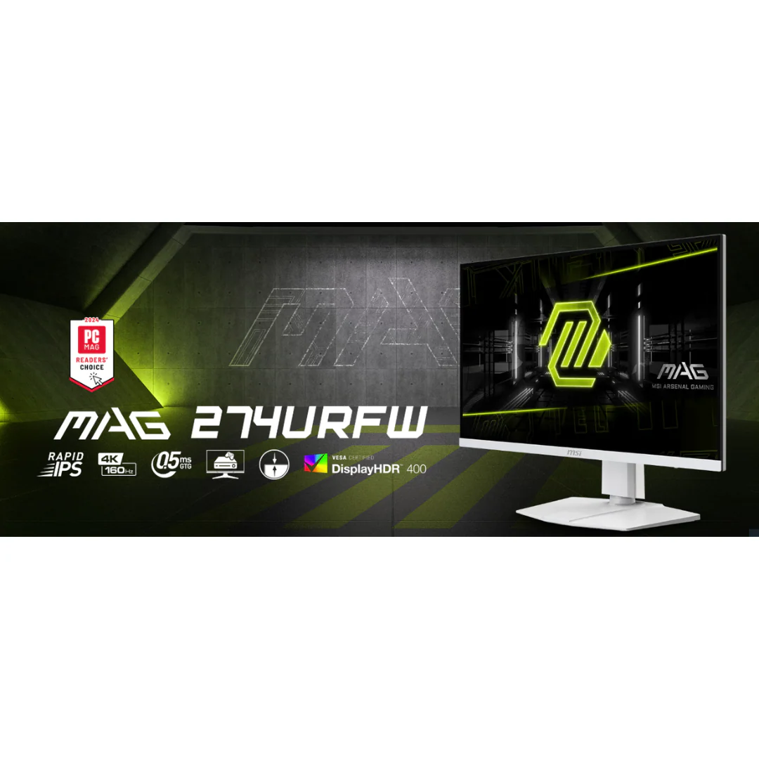MSI MAG 274URFW 27" IPS 160Hz 4K UHD 3840x2160 0.5ms GTG Rapid White Gaming Monitor USB-C, pivot adj ergo - Image 4