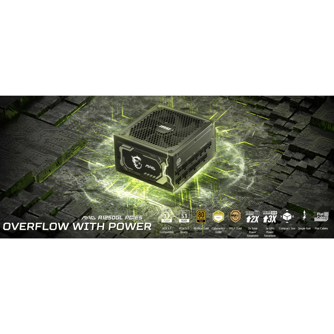 MSI MAG A1250GL PCIe5 1250W 80+ Gold 3.1 Fully Modular Power Supply - Image 4
