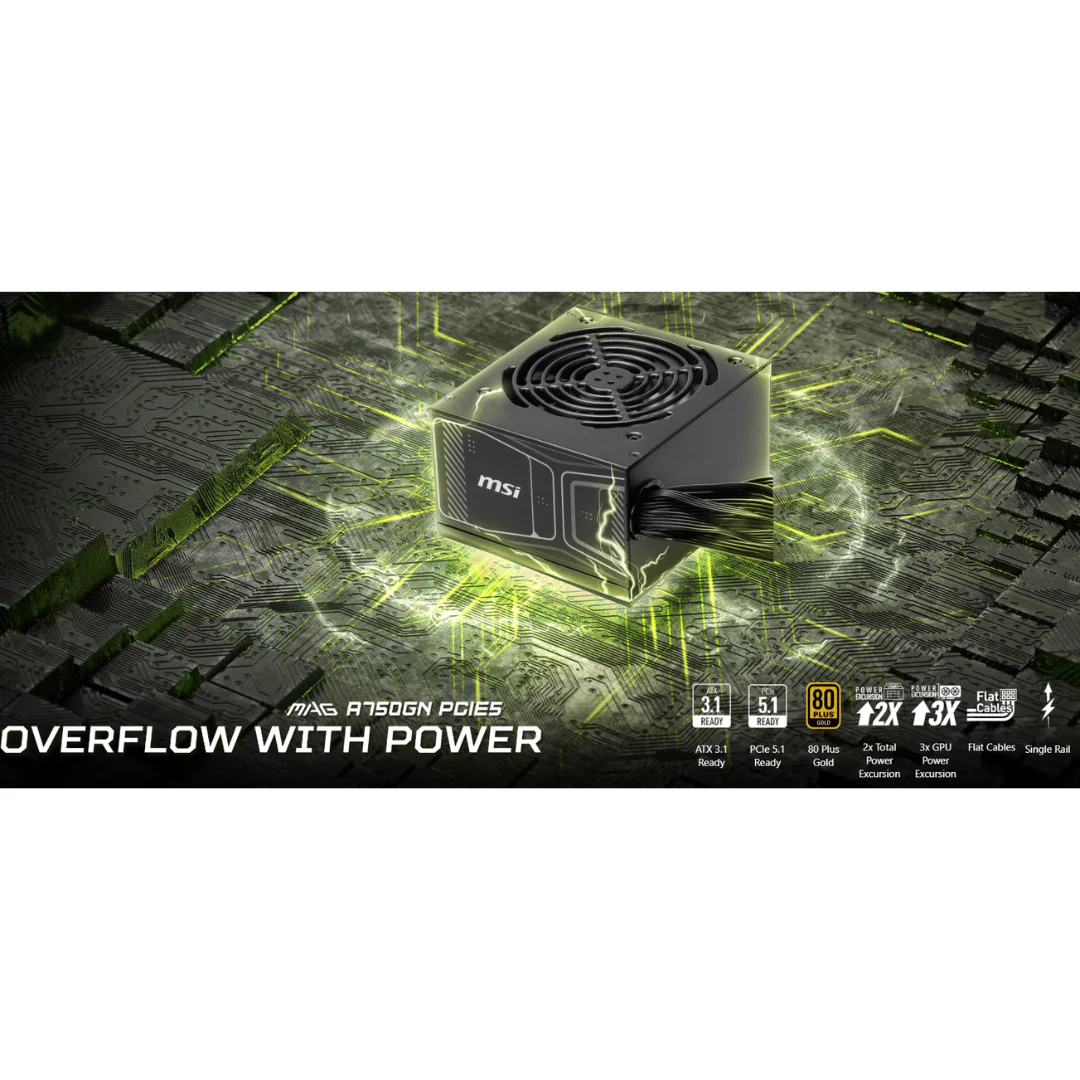MSI MAG A750GN PCIe5 Gold 750W 80+ Non Modular Power Supply - Image 4