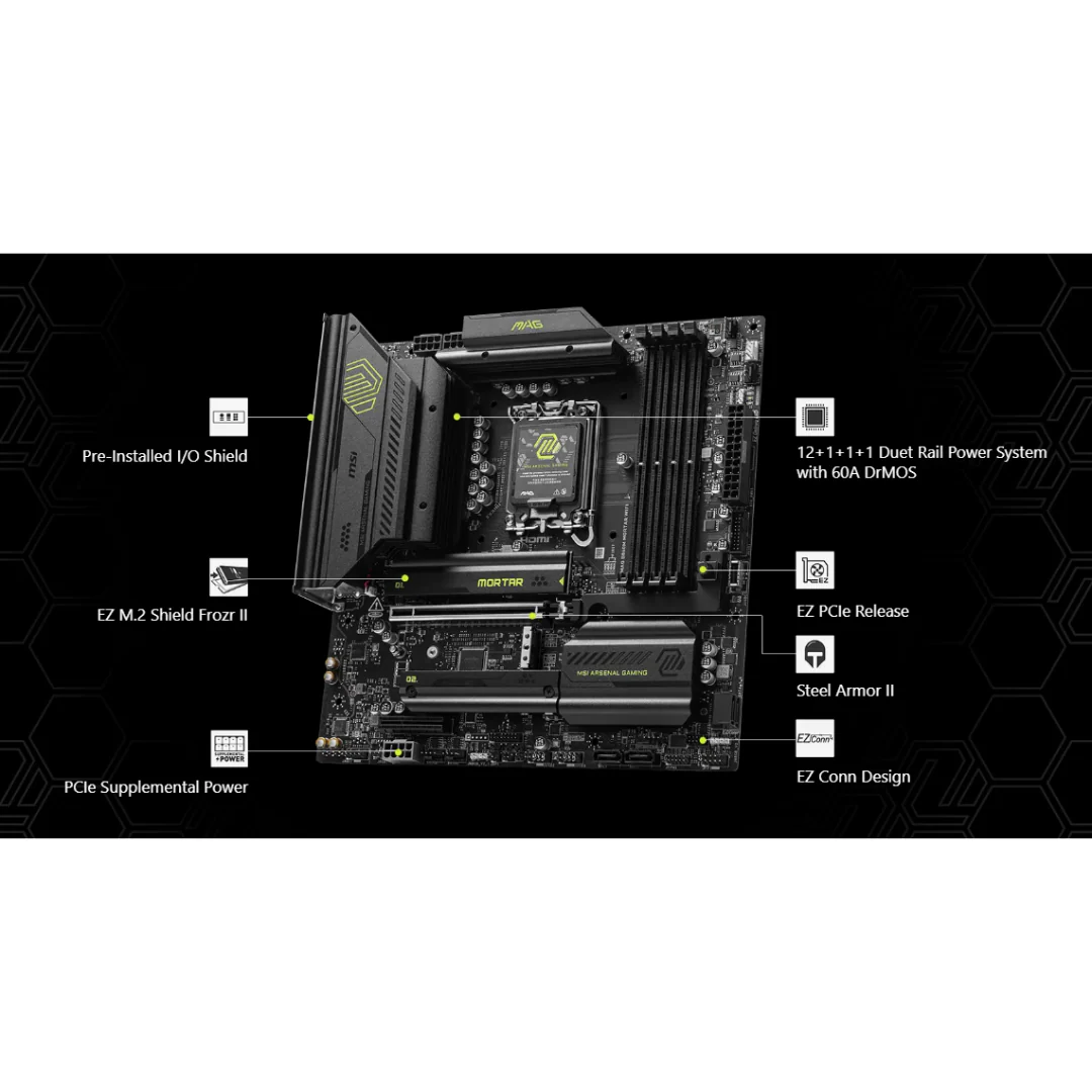 MSI MAG B860M Mortar WiFi 4*D5 mATX LGA1851 Motherboard - Image 4