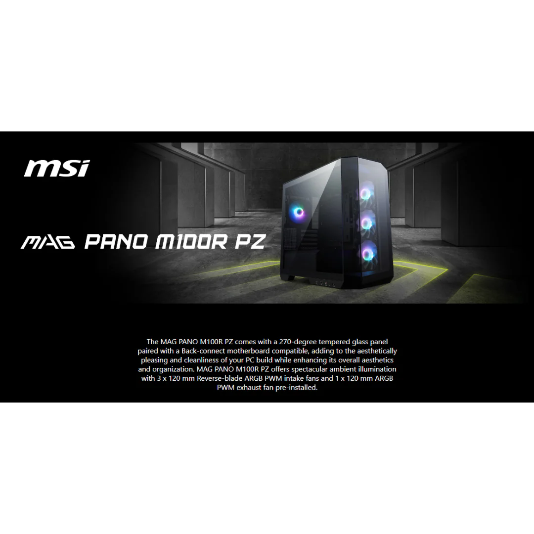 MSI MAG PANO M100R PZ Mid Tower Case (4*120mm ARGB Fans) - Image 4