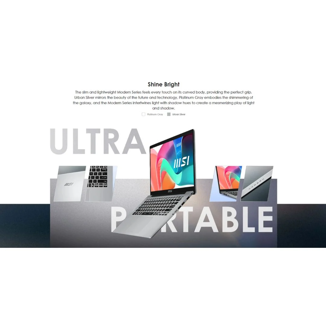 MSI Modern 14 F13MG-244PH 14" | i5-1334U | 16GB | 512GB SSD | IRIS XE | Windows 11 | H&S | MSI Sleeve Bag - Image 4