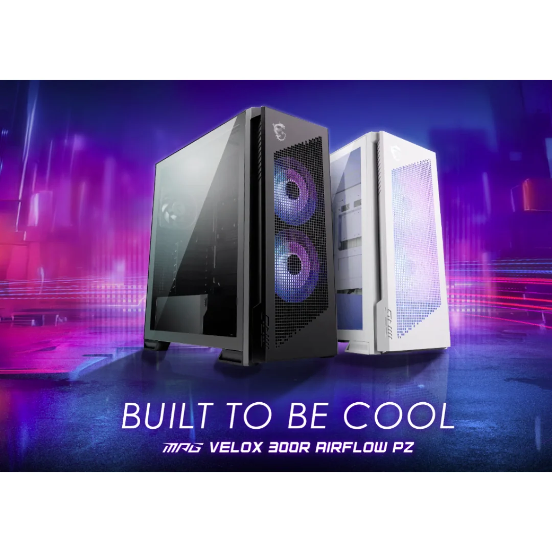 MSI MPG Velox 300R Airflow PZ ATX Case with 3*120mm ARGB Fan (Black | White) - Image 4