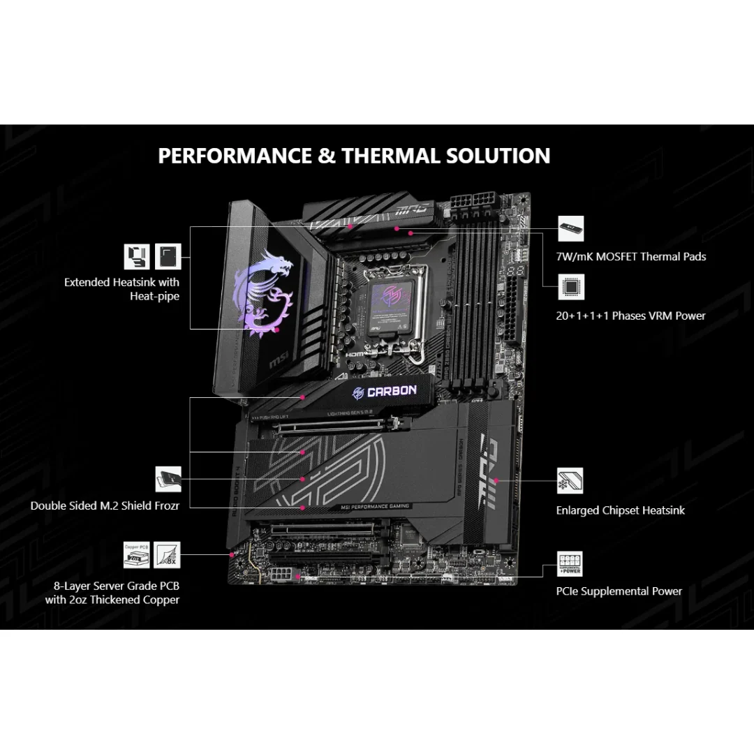 MSI MPG Z890 Carbon WiFi 4*D5 ATX LGA1851 Motherboard - Image 4