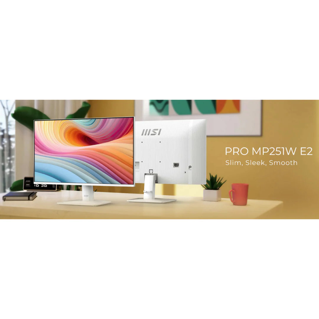 MSI Pro MP251W E2 24.5" IPS 120Hz FHD (1920x1080) 1ms (MPRT) / 4ms (GTG) Business Productivity Monitor with Tilt Adjustment (White) - Image 4