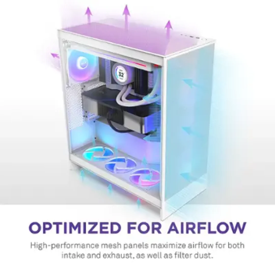 NZXT H7 Flow TG Mesh 2024 ATX White Case CM-H72FW-01 - Image 4