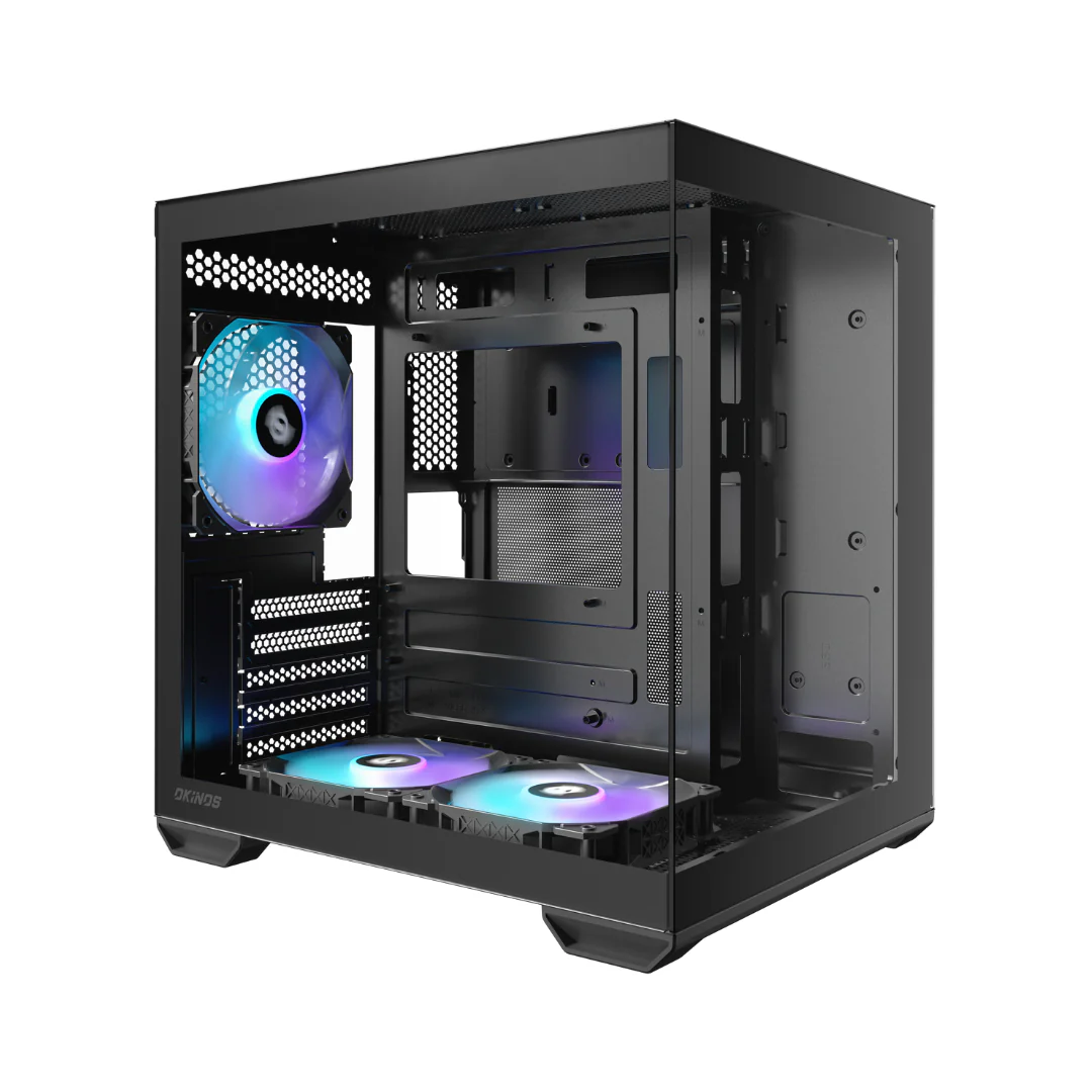 Okinos Mirage 4 ES Dual Chamber Mini-Tower mATX TG Gaming PC Case w/ 3x120mm ARGB (Black | White) - Image 2