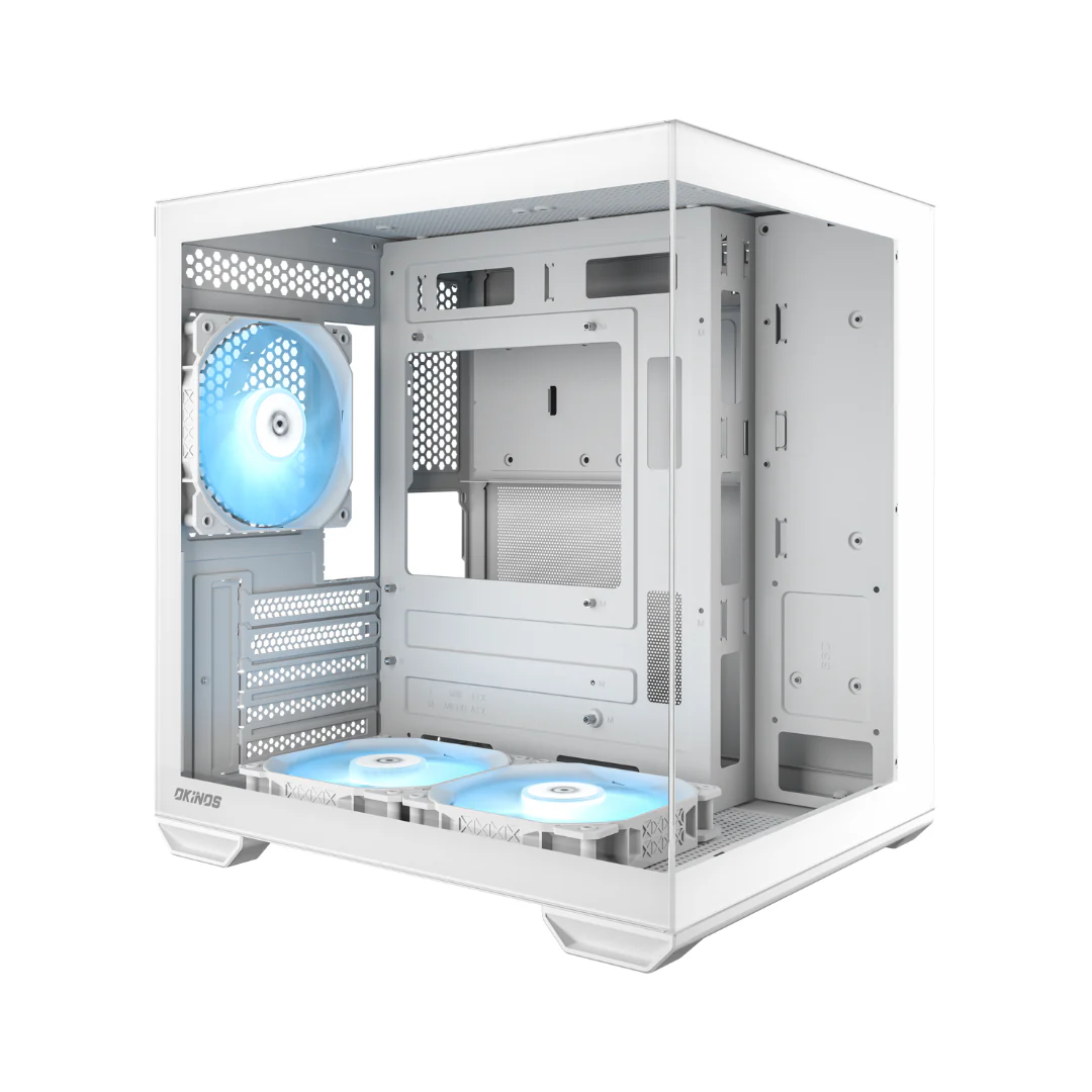 Okinos Mirage 4 ES Dual Chamber Mini-Tower mATX TG Gaming PC Case w/ 3x120mm ARGB (Black | White) - Image 3