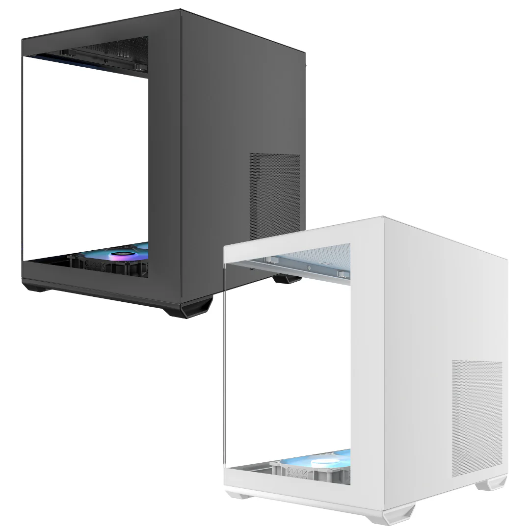 Okinos Mirage 4 ES Dual Chamber Mini-Tower mATX TG Gaming PC Case w/ 3x120mm ARGB (Black | White) - Image 4
