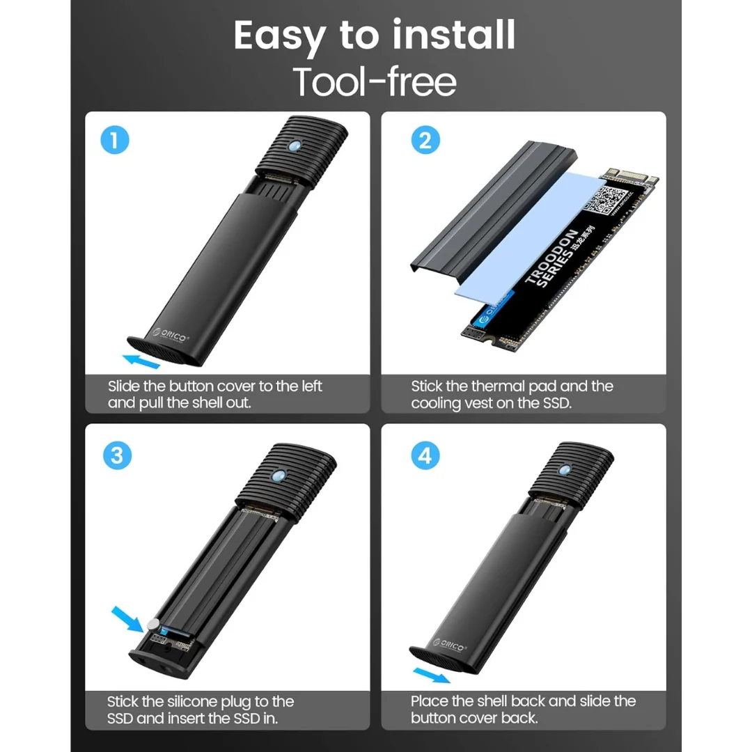 Orico M.2 NVMe SSD Enclosure Black PWM2-G2 - Image 3