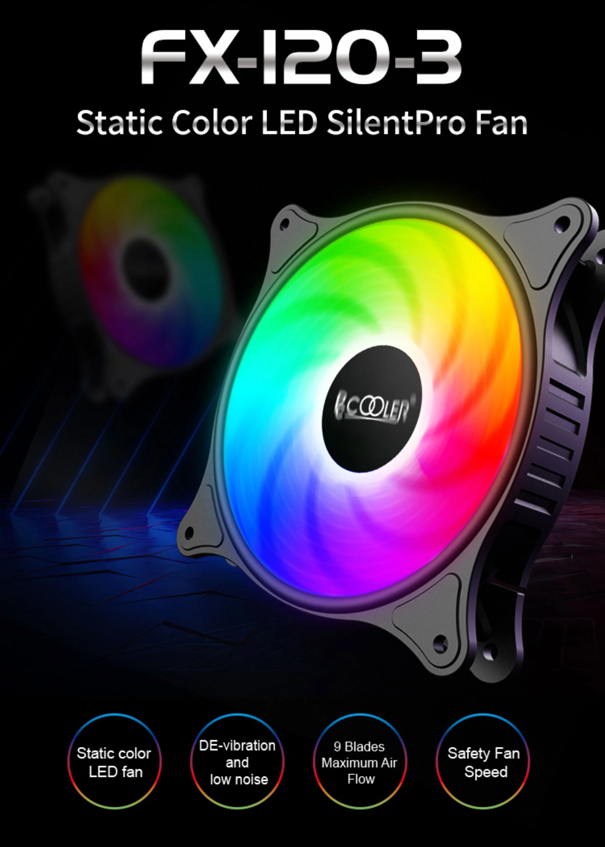 PCcooler GAME 6 Black mATX TG MESH Mid Tower Case (with 4*120mm FX-120 3 DYNAMIC COLOR 120mm Fan) - Image 2