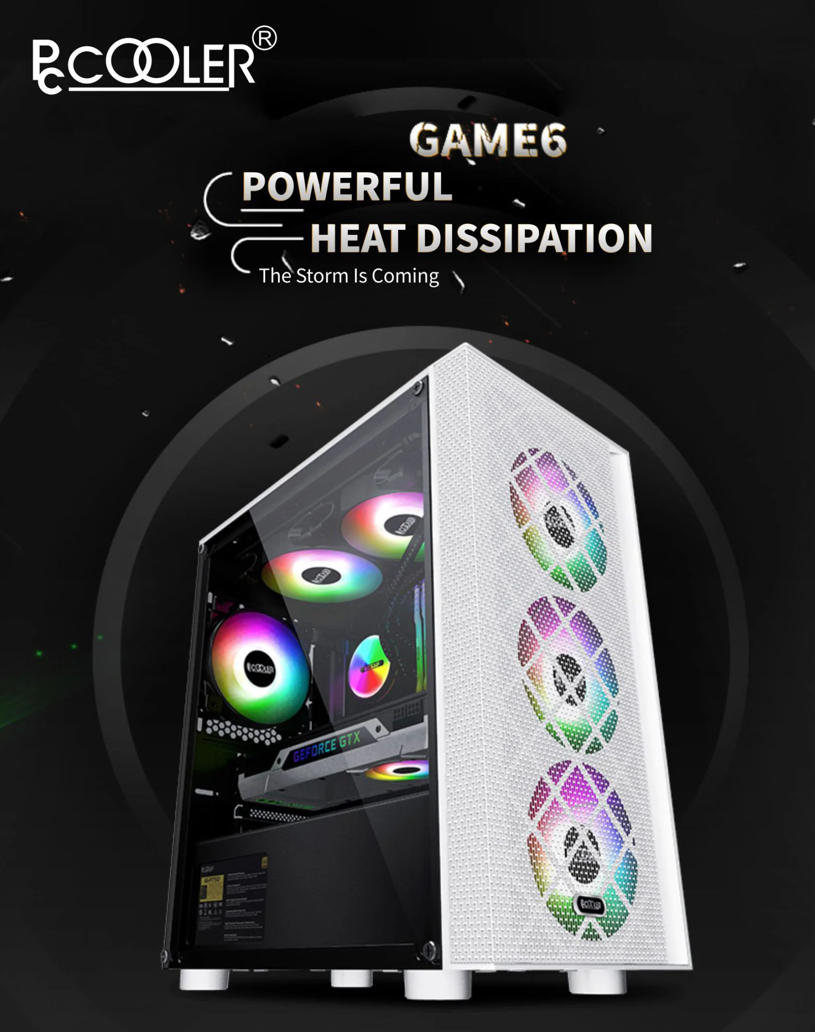 PCcooler GAME 6 White mATX TG MESH Mid Tower Case (with 4*120mm FX-120 3 DYNAMIC COLOR 120mm Fan) - Image 3