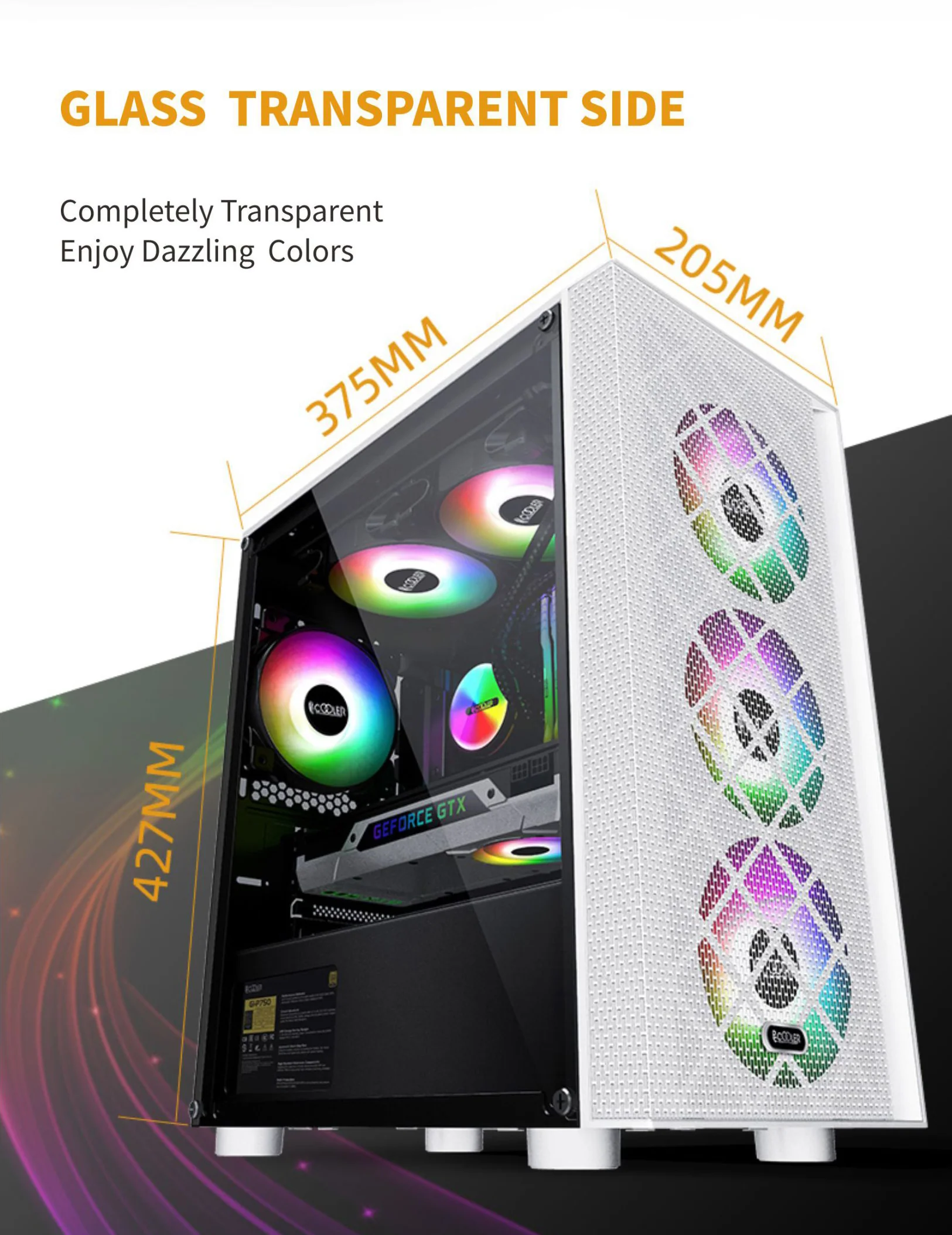 PCcooler GAME 6 White mATX TG MESH Mid Tower Case (with 4*120mm FX-120 3 DYNAMIC COLOR 120mm Fan) - Image 5