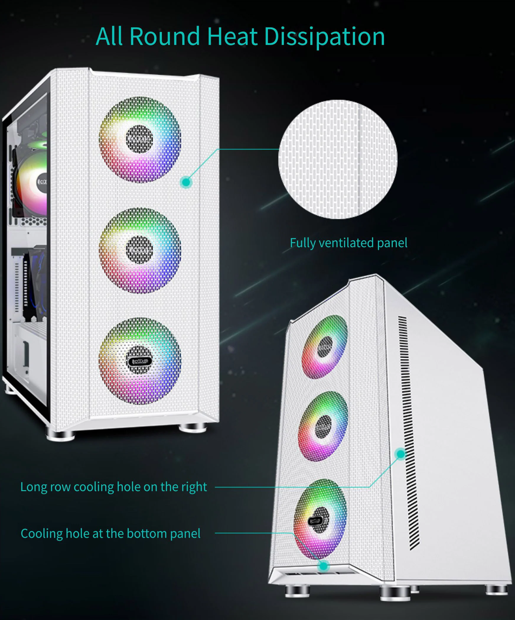 PCcooler GAME 7 Black ATX TG Mid Tower Case (with 4*120mm FX-120 3 DYNAMIC COLOR 120mm Fan) - Image 7