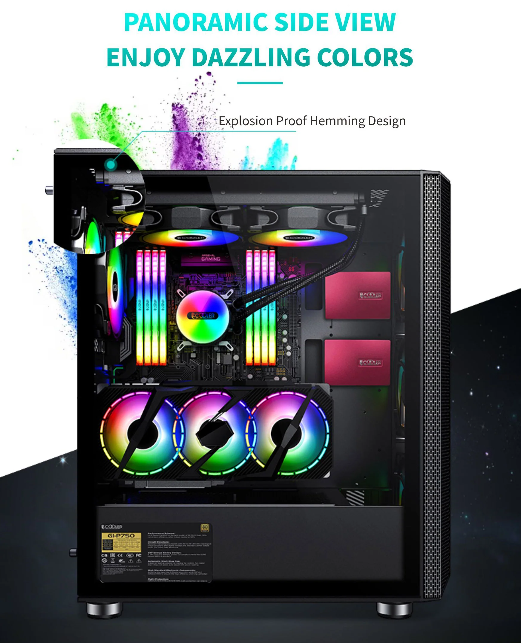 PCcooler GAME 7 White ATX TG MESH Mid Tower Case (with 4*120mm FX-120 3 DYNAMIC COLOR 120mm Fan) - Image 5