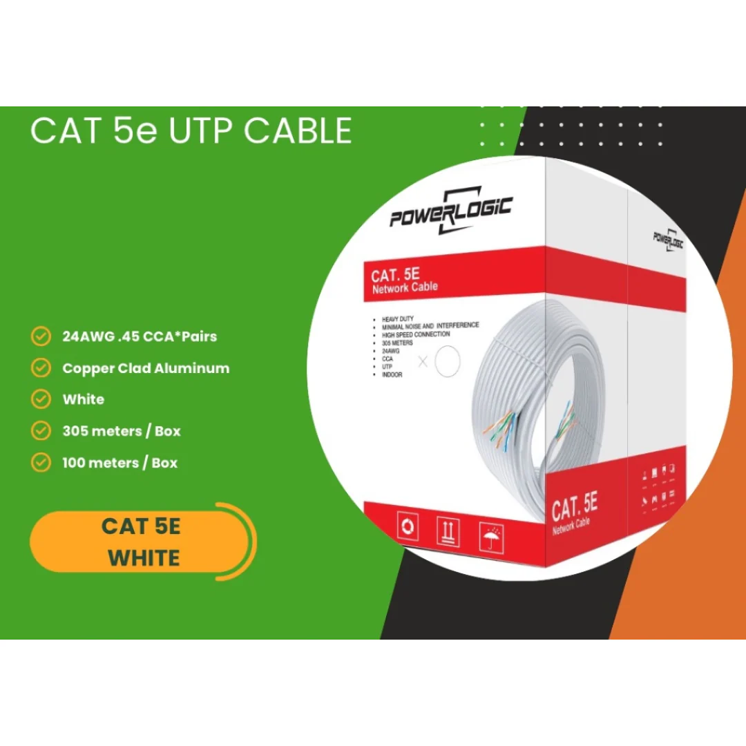 PowerLogic Cat5e Indoor 100m UTP Lan Cable Copper Clad 24AWG .45 CCA White - Image 4