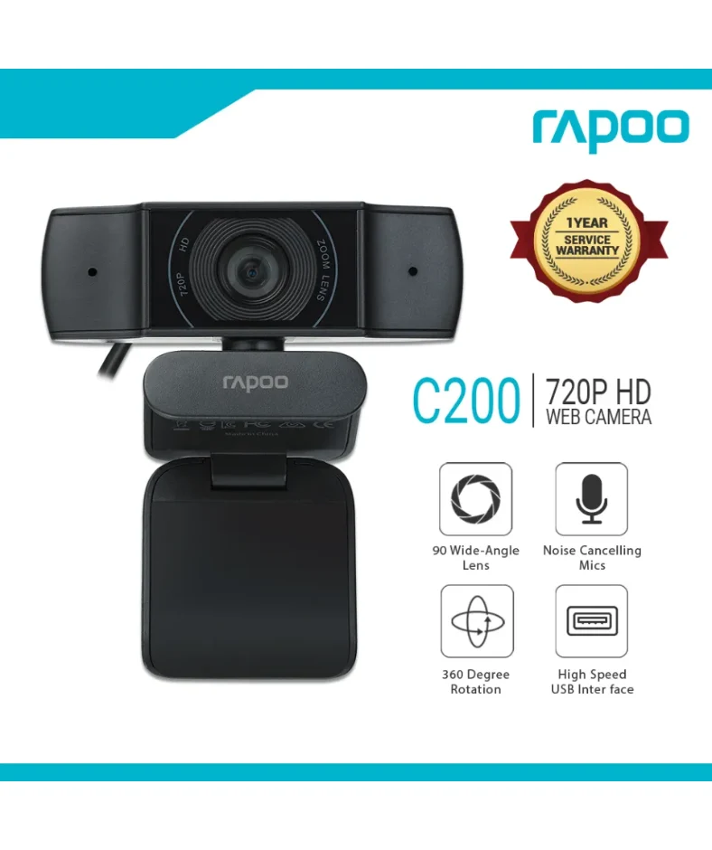 Rapoo C200 720p HD USB Black Webcam - Image 4