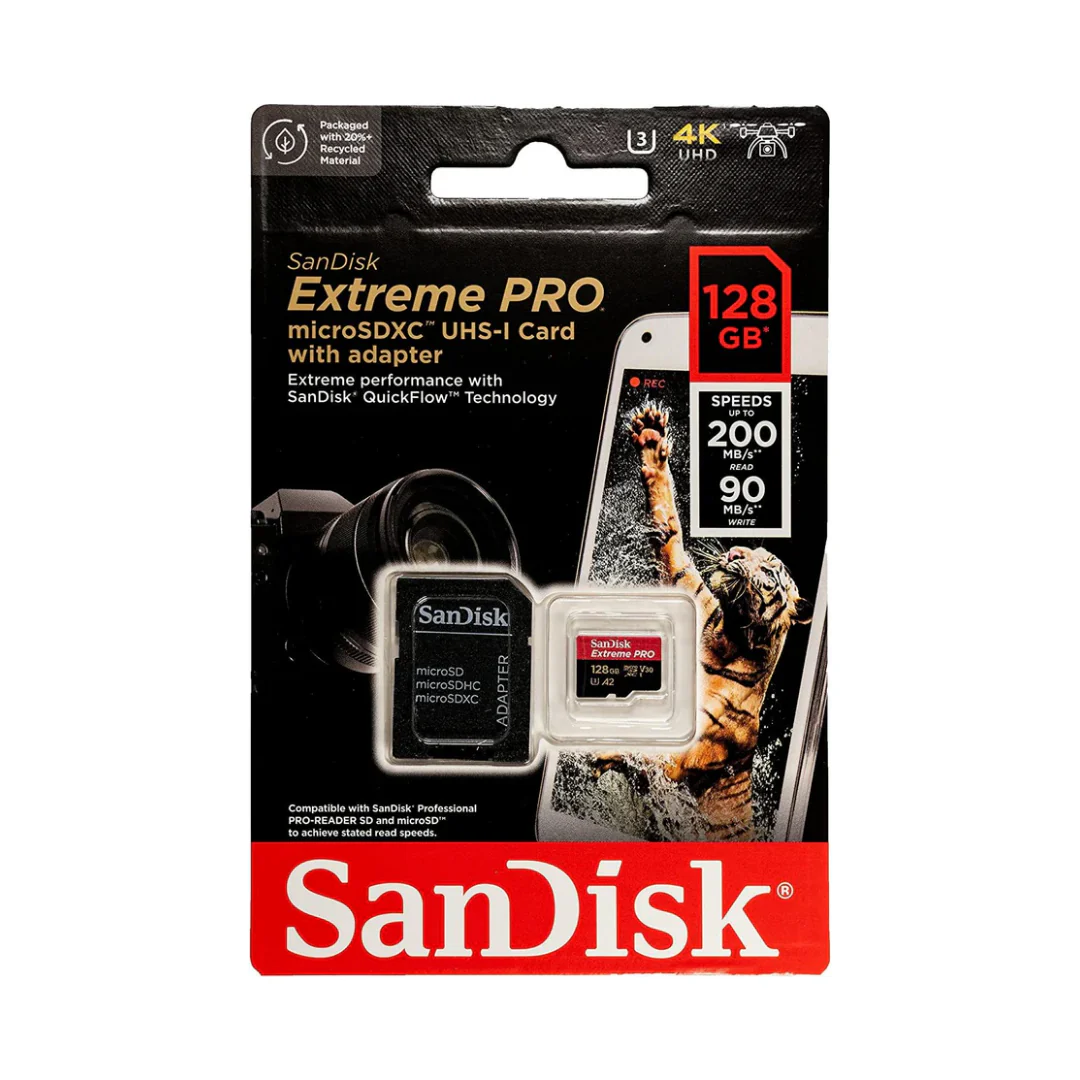 SANDISK Extreme Pro 128GB 200MB/S MICROSDXC UHS-1 Card With Adapter SDSQXCD-128G-GN6MA - Image 3