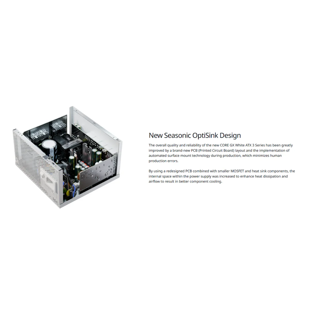 Seasonic Core GX-650 V2 GOLD 650watts WHITE ATX 3.1 & PCIe Gen 5 80+ Full Modular PSU SRP-CGX651 - Image 4