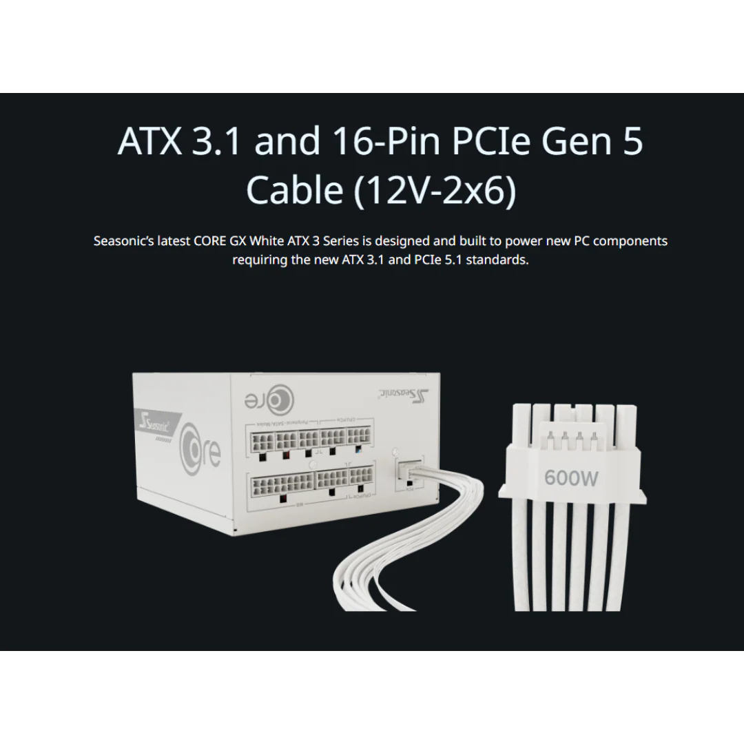 Seasonic Core GX850 GOLD 850watts WHITE ATX 3.1 80+ Full Modular Power Supply SRP-CGX851-A5A32SF WHITE - Image 4