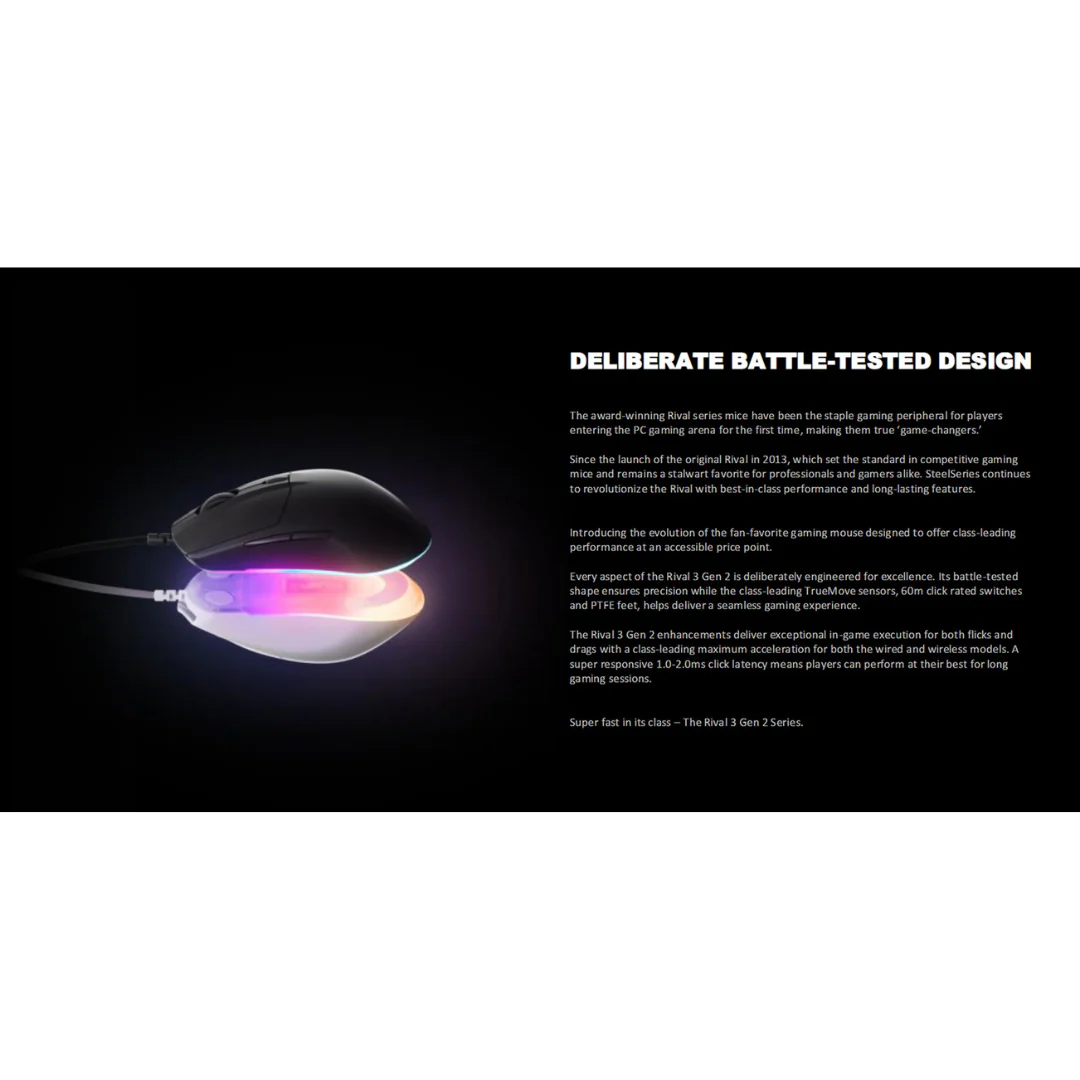 SteelSeries Rival 3 Gen 2 8,500 DPI 3 Zone RGB Lightweight Wired Gaming Mouse ( Black 62515 | White 62516 ) - Image 4
