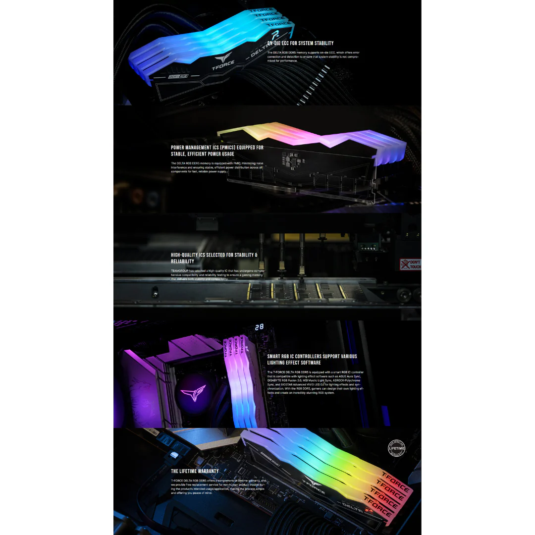 T-Force Delta RGB 16GB Black DDR5 5600MT/s Desktop Memory FF3D516G5600HC40BDC01 - Image 4