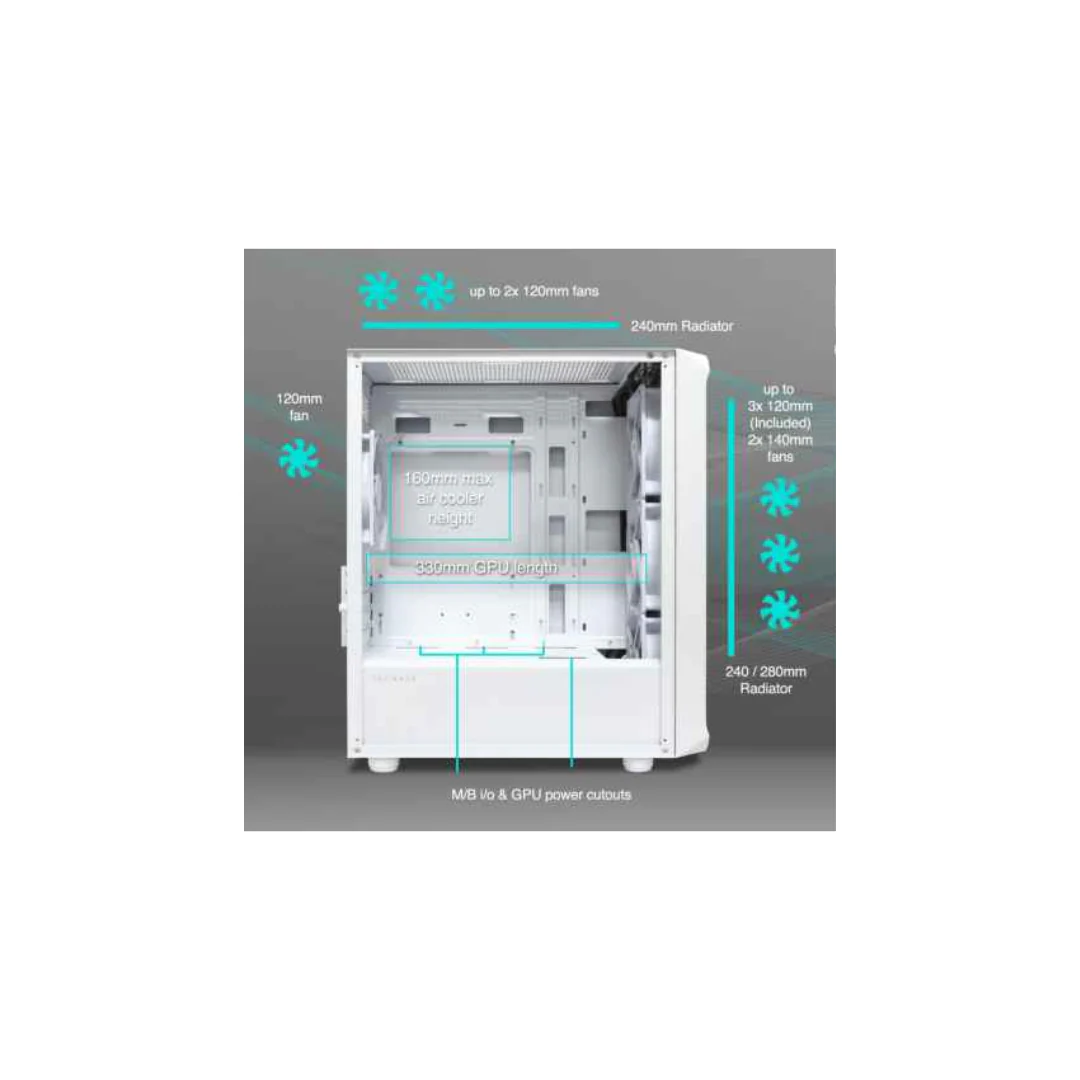 Tecware Flow M TG mATX Case (with 4X120mm Fan) Black | White - Image 2