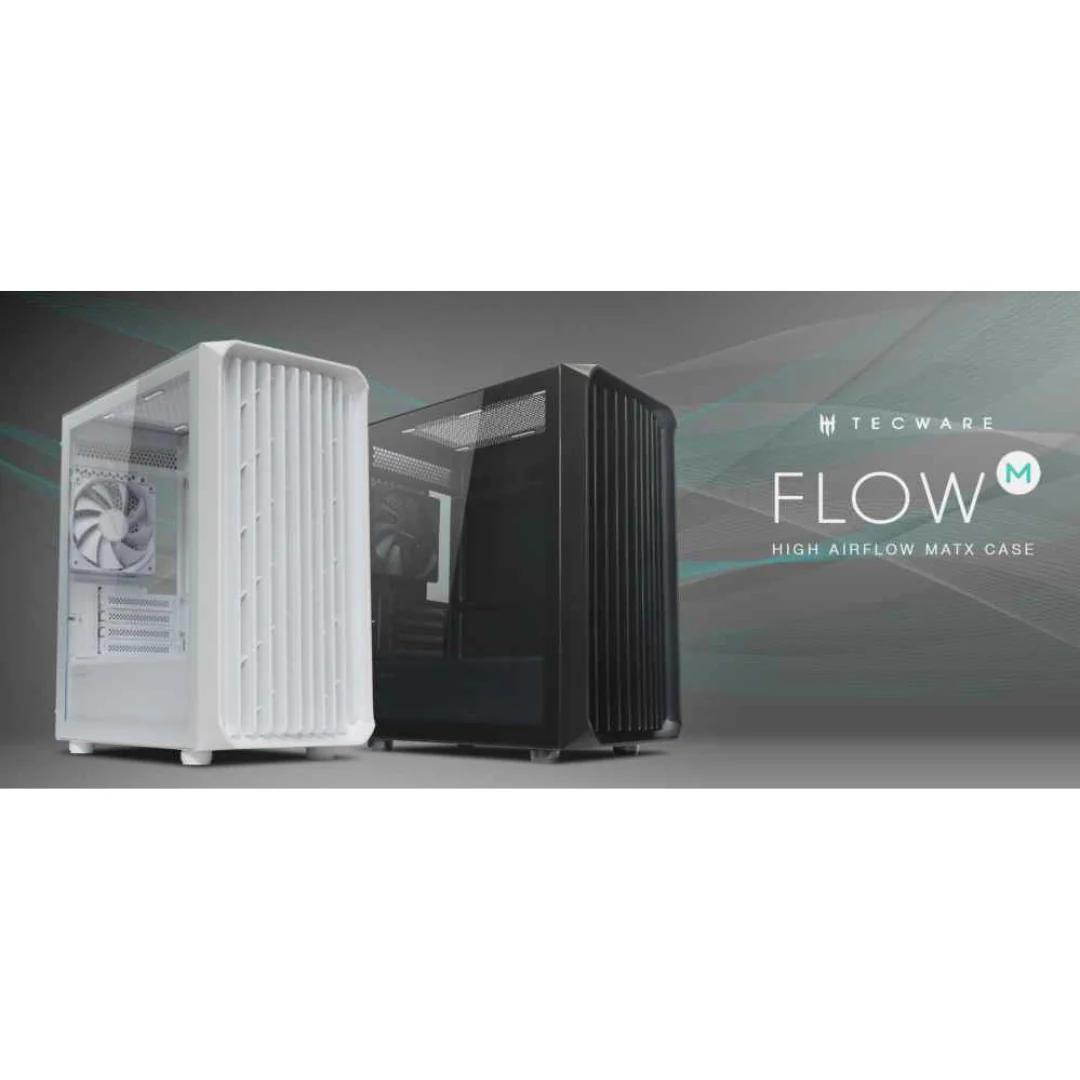 Tecware Flow M TG mATX Case (with 4X120mm Fan) Black | White - Image 4