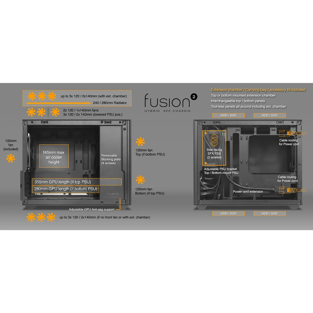 Tecware Fusion 2 SFF Hybrid White mATX Case 1x120mm - Image 4