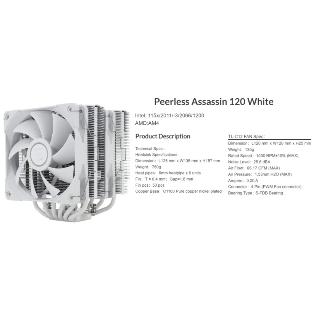 Thermalright Peerless Assassin PA 120 White TL-C12-Wx2 CPU Air Cooler - Image 4
