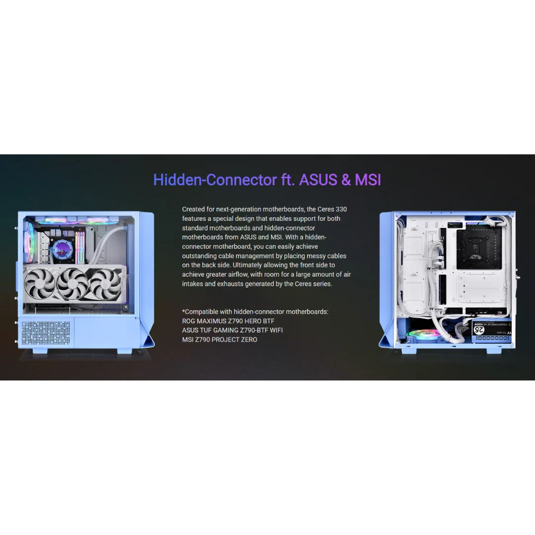 Thermaltake Ceres 330 HYDRANGEA BLUE TG ARGB Mid Tower ATX Case CA-1Y2-00MFWN-00 (w/ 2 x CT140 140mm ARGB WHT + 1 x CT140 140mm WHT Fan) [ No Box ] - Image 4